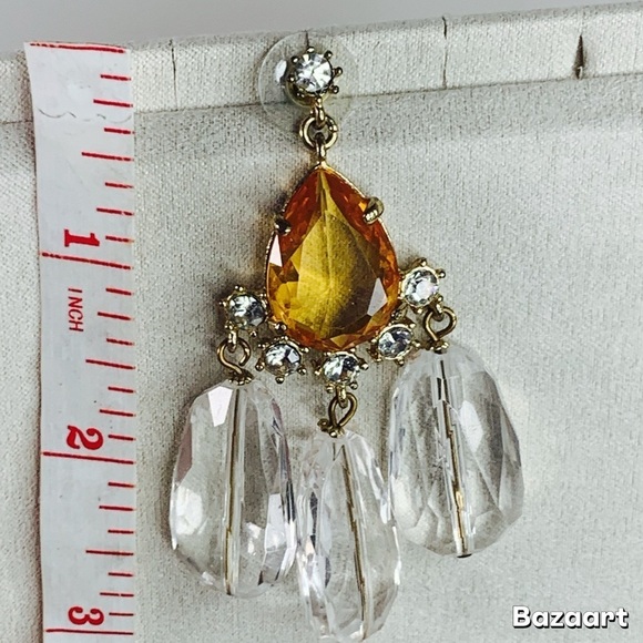 Gerard Yosca Rose Quartz/ Topaz Drop Earrings 2 3/4 inch - Picture 4 of 6